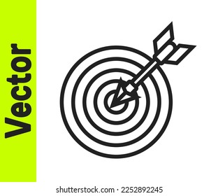 Black line Target with arrow icon isolated on white background. Dart board sign. Archery board icon. Dartboard sign. Business goal concept.  Vector Illustration