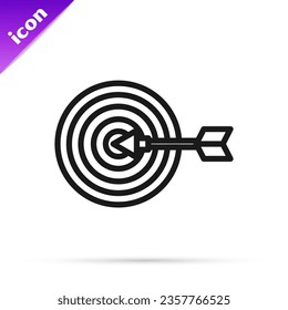 Black line Target financial goal concept icon isolated on white background. Symbolic goals achievement, success.  Vector