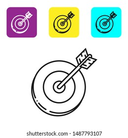 Black line Target icon isolated on white background. Investment target icon. Successful business concept. Cash or Money sign.  Set icons colorful square buttons. Vector Illustration