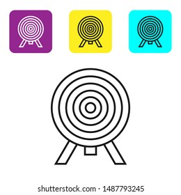 Black line Target icon isolated on white background. Dart board sign. Archery board icon. Dartboard sign. Business goal concept. Set icons colorful square buttons. Vector Illustration