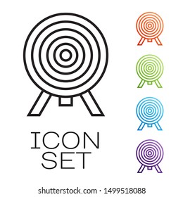 Black line Target icon isolated on white background. Dart board sign. Archery board icon. Dartboard sign. Business goal concept. Set icons colorful. Vector Illustration