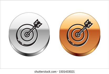 Black line Target icon isolated on white background. Investment target icon. Successful business concept. Cash or Money sign.  Silver-gold circle button. Vector Illustration
