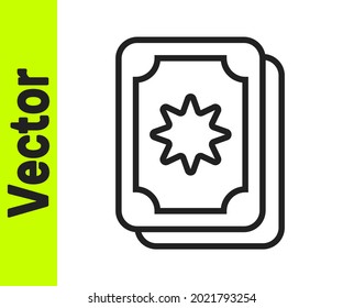 Black line Tarot cards icon isolated on white background. Magic occult set of tarot cards.  Vector
