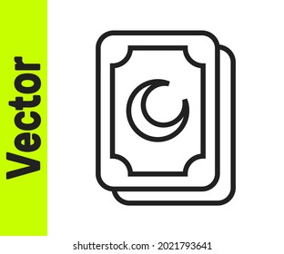 Black line Tarot cards icon isolated on white background. Magic occult set of tarot cards.  Vector