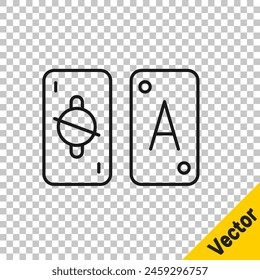 Black line Tarot cards icon isolated on transparent background. Magic occult set of tarot cards.  Vector