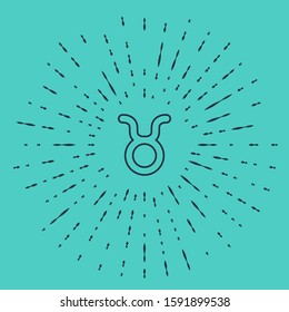 Black line Taurus zodiac sign icon isolated on green background. Astrological horoscope collection. Abstract circle random dots. Vector Illustration