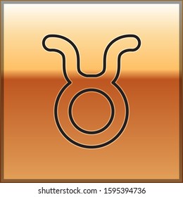 Black line Taurus zodiac sign icon isolated on gold background. Astrological horoscope collection.  Vector Illustration