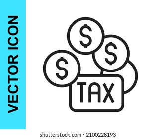 Black line Tax payment icon isolated on white background.  Vector