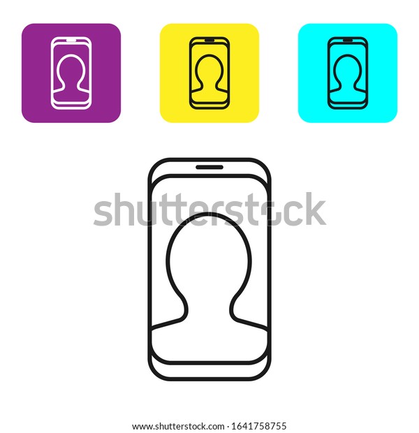 Black line Taxi call telephone service icon\
isolated on white background. Taxi for smartphone. Set icons\
colorful square buttons. Vector\
Illustration