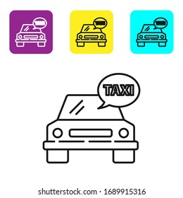 Black line Taxi car icon isolated on white background. Set icons colorful square buttons. Vector Illustration