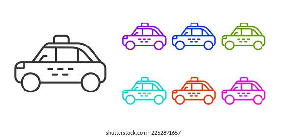 Black line Taxi car icon isolated on white background. Set icons colorful. Vector