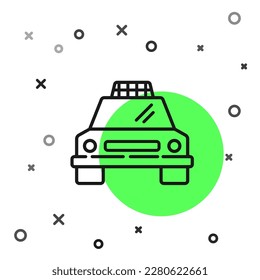 Black line Taxi car icon isolated on white background.  Vector Illustration