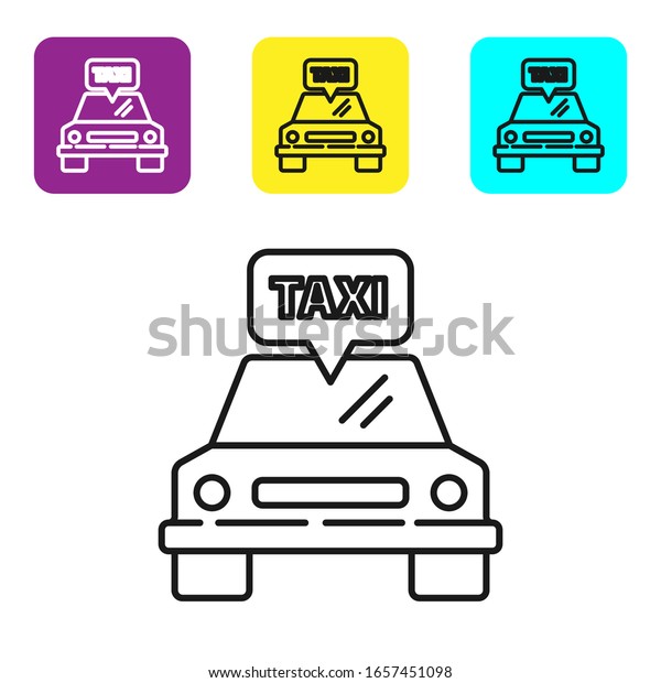 Black line Taxi car\
icon isolated on white background. Set icons colorful square\
buttons. Vector\
Illustration
