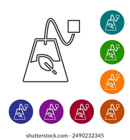 Black line Tea bag icon isolated on white background. Set icons in color circle buttons. Vector