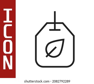 Black line Tea bag with leaf icon isolated on white background.  Vector