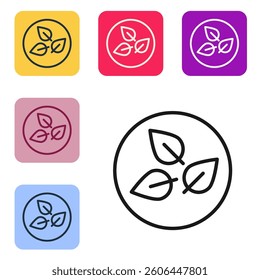 Black line Tea leaf icon isolated on white background. Tea leaves. Set icons in color square buttons. Vector