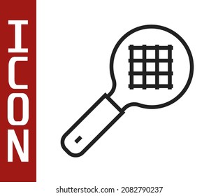 Black line Tea strainer with handle icon isolated on white background. Metal sieve.  Vector