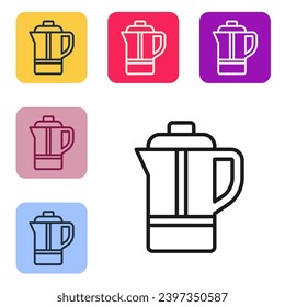 Black line Teapot icon isolated on white background. Set icons in color square buttons. Vector