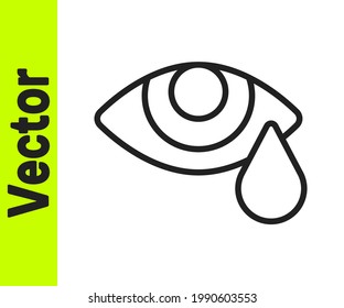 Black line Tear cry eye icon isolated on white background.  Vector