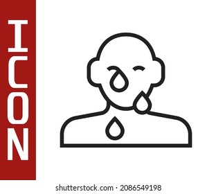 Black line Tear cry eye icon isolated on white background.  Vector