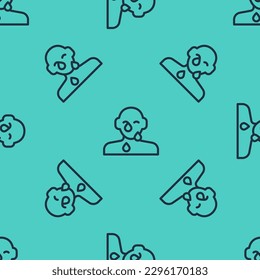 Black line Tear cry eye icon isolated seamless pattern on green background.  Vector