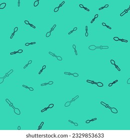 Black line Teaspoon icon isolated seamless pattern on green background. Cooking utensil. Cutlery sign.  Vector