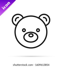 Black line Teddy bear plush toy icon isolated on white background.  Vector Illustration