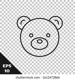 Black line Teddy bear plush toy icon isolated on transparent background.  Vector Illustration