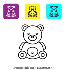 Black line Teddy bear plush toy icon isolated on white background. Set icons colorful square buttons. Vector Illustration