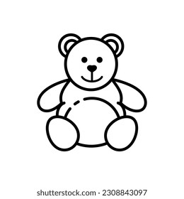 Black line Teddy bear plush toy icon isolated on white background. Vector Illustration