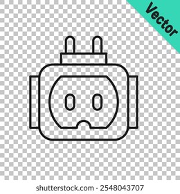 Black line Tee plug electric with clipping path icon isolated on transparent background.  Vector