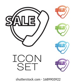 Black line Telephone 24 hours support icon isolated on white background. All-day customer support call-center. Full time call services. Set icons colorful. Vector Illustration