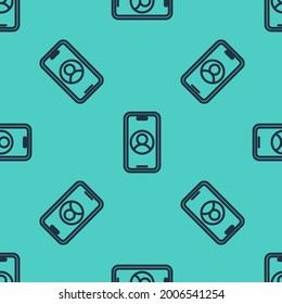 Black line Telephone 24 hours support icon isolated seamless pattern on green background. All-day customer support call-center. Full time call services.  Vector