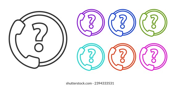 Black line Telephone 24 hours support icon isolated on white background. All-day customer support call-center. Full time call services. Set icons colorful. Vector Illustration
