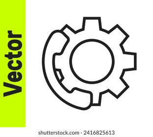 Black line Telephone 24 hours support icon isolated on white background. All-day customer support call-center. Full time call services.  Vector Illustration