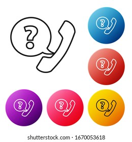 Black line Telephone handset and speech bubble chat icon isolated on white background. Phone sign. Set icons colorful circle buttons. Vector Illustration