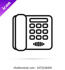 Black line Telephone icon isolated on white background. Landline phone.  Vector Illustration