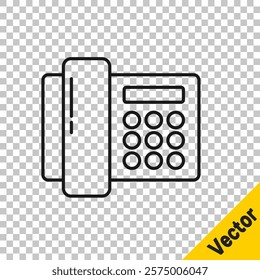 Black line Telephone icon isolated on transparent background. Landline phone.  Vector Illustration