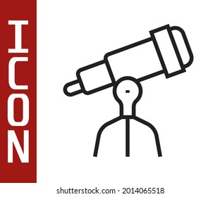 Black line Telescope icon isolated on white background. Scientific tool. Education and astronomy element, spyglass and study stars.  Vector