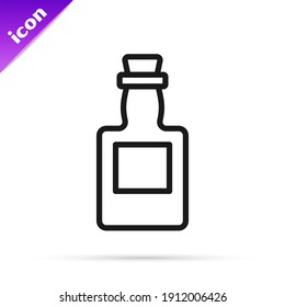 Black line Tequila bottle icon isolated on white background. Mexican alcohol drink.  Vector