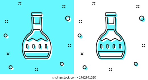 Black line Tequila bottle icon isolated on green and white background. Mexican alcohol drink. Random dynamic shapes. Vector