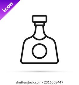 Black line Tequila bottle icon isolated on white background. Mexican alcohol drink.  Vector