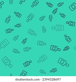 Black line Tequila bottle icon isolated seamless pattern on green background. Mexican alcohol drink.  Vector
