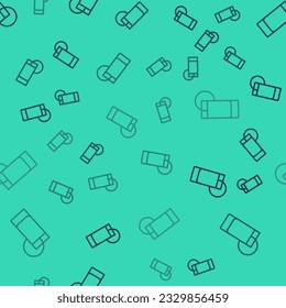 Black line Tequila glass with lemon icon isolated seamless pattern on green background. Mexican alcohol drink.  Vector