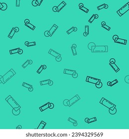 Black line Tequila glass with lemon icon isolated seamless pattern on green background. Mexican alcohol drink.  Vector