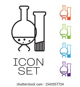 Black line Test tube and flask - chemical laboratory test icon isolated on white background. Laboratory glassware sign. Set icons colorful. Vector Illustration