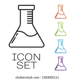Black line Test tube and flask chemical laboratory test icon isolated on white background. Laboratory glassware sign. Set icons colorful. Vector Illustration