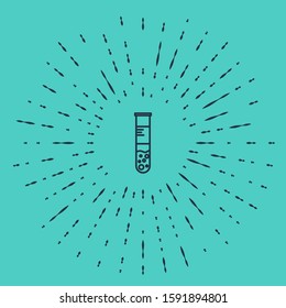 Black line Test tube and flask chemical laboratory test icon isolated on green background. Laboratory glassware sign. Abstract circle random dots. Vector Illustration