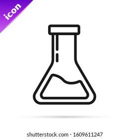 Black line Test tube and flask - chemical laboratory test icon isolated on white background. Laboratory glassware sign.  Vector Illustration