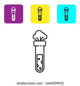Black line Test tube and flask chemical laboratory test icon isolated on white background. Laboratory glassware sign. Set icons colorful square buttons. Vector Illustration